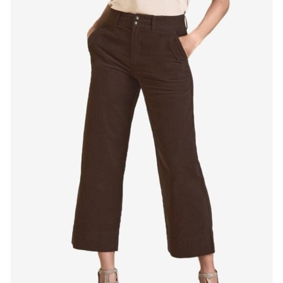 Garnet Hill Corduroy Cropped Wide Leg Trousers Pant Cotton Chocolate Brown Sz 4 - Picture 1 of 10
